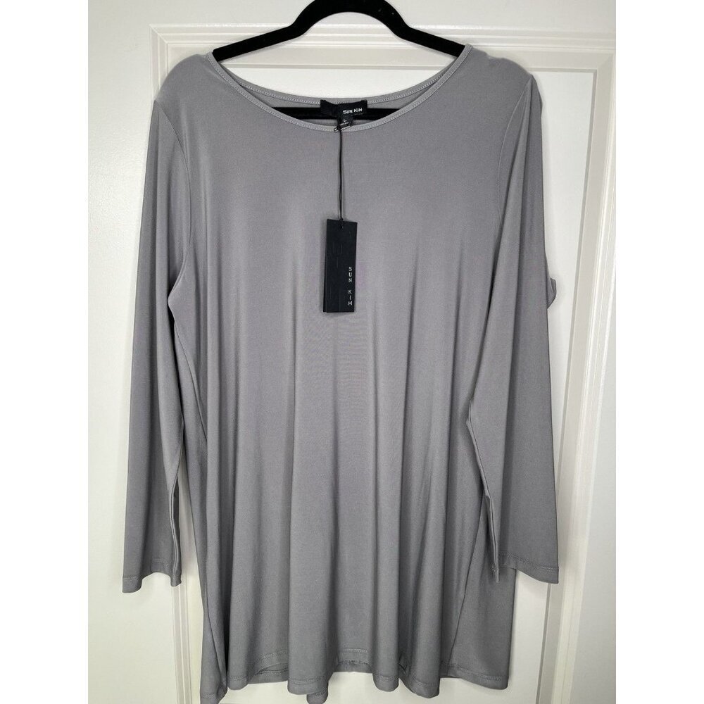 Sun Kim Nwt Long Sleeve Tunic Top In Taupe Size Large 3/4 Sleeve